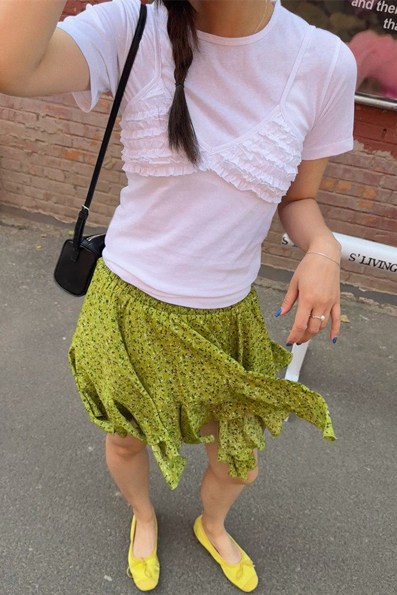 Irregular Floral Flowy Mini Skirt