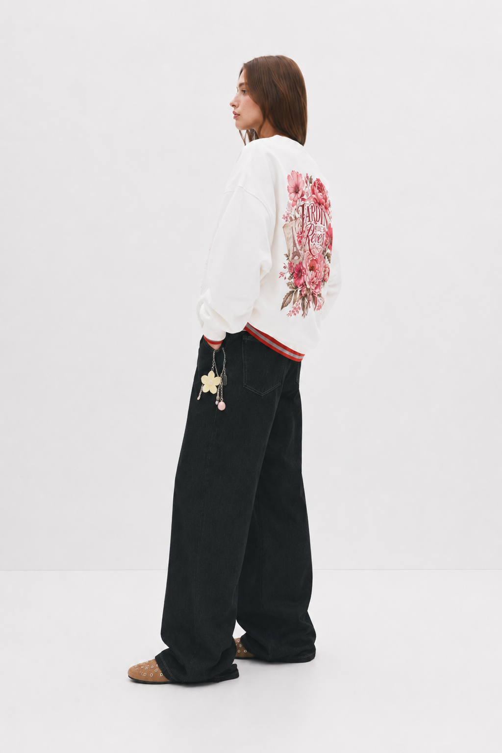Parisian Floral Print Casual Crew Neck Sweatshirt