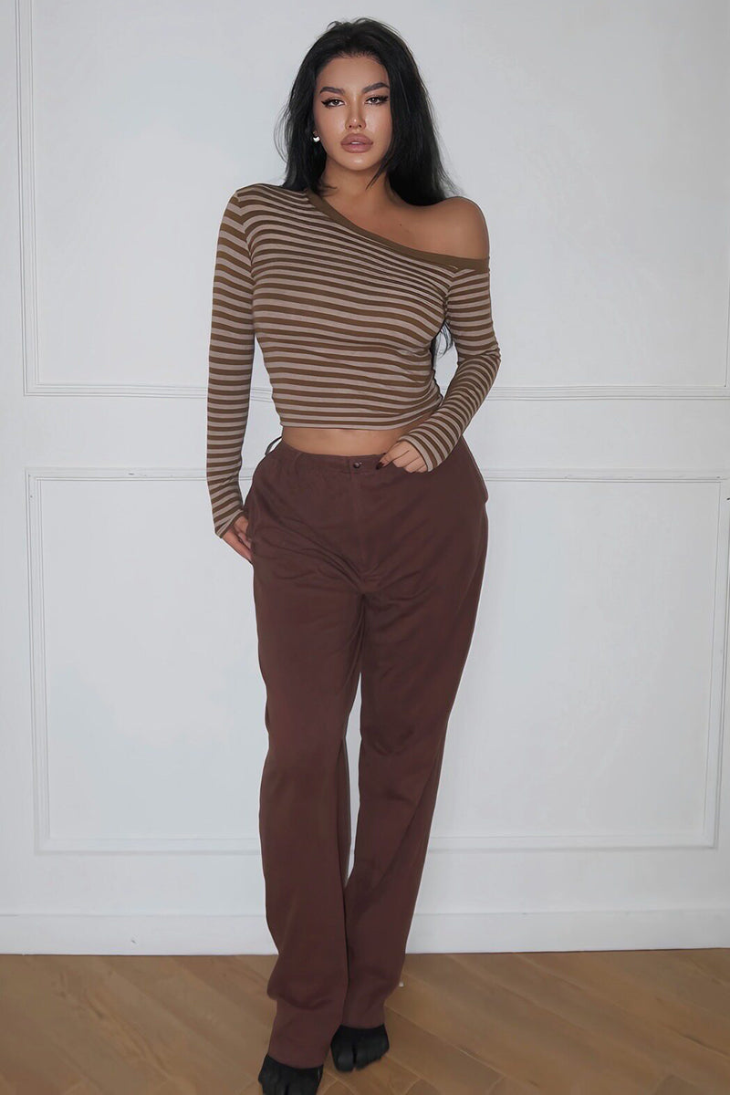 Colorblock Off-Shoulder Long-Sleeve Top