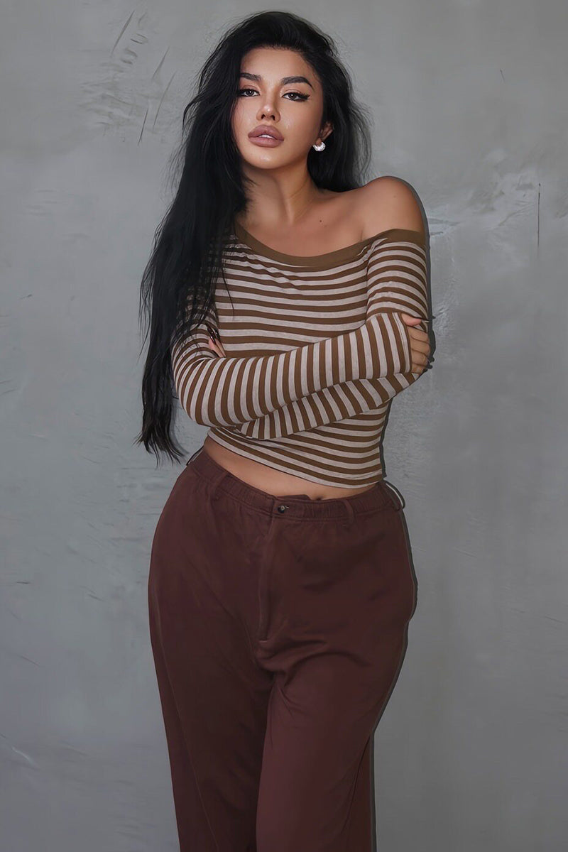 Colorblock Off-Shoulder Long-Sleeve Top