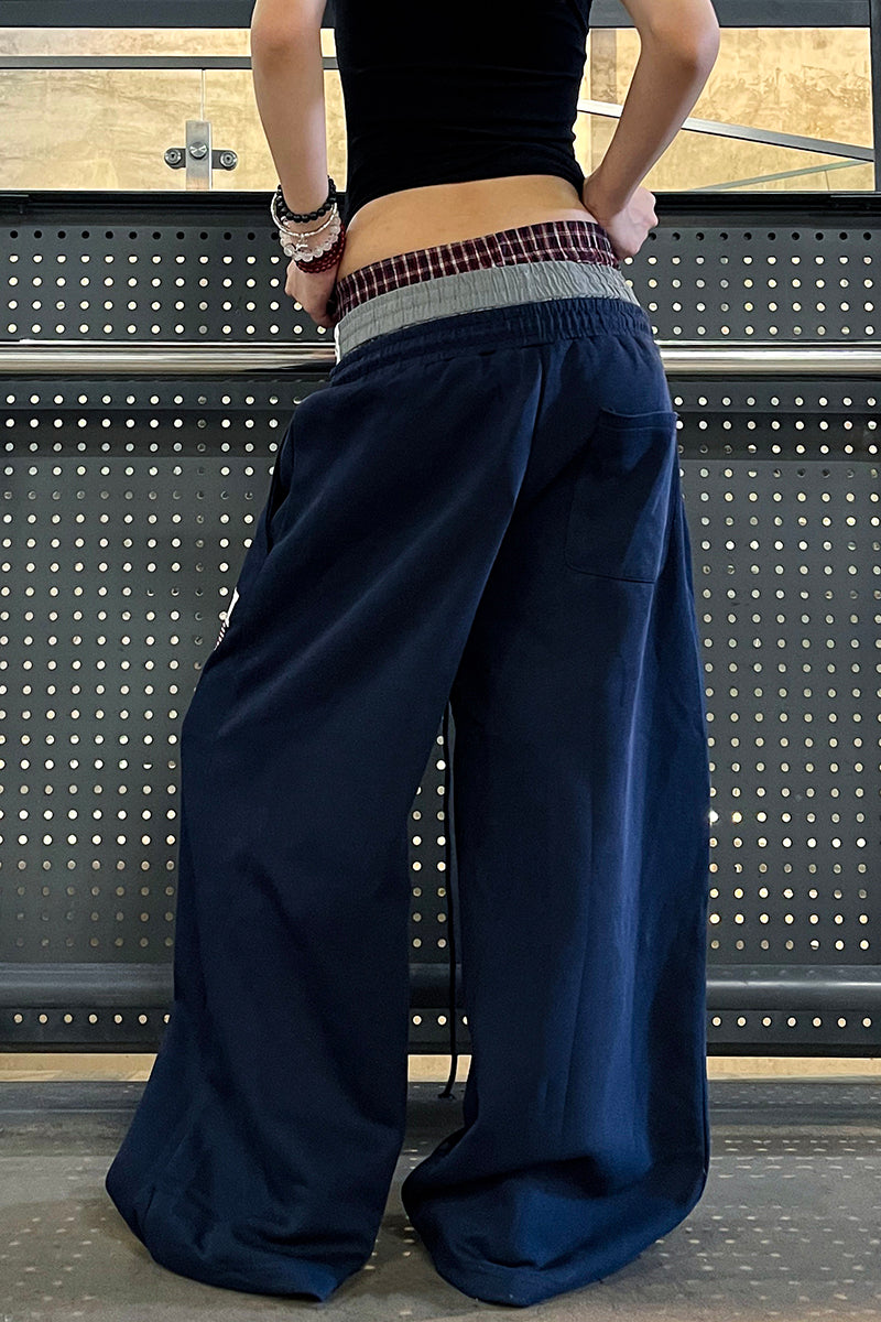 Faux Triple-Waist Embroidered Sweatpants