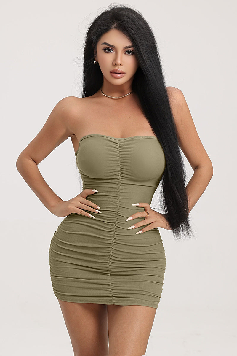 Ruched Strapless Bodycon Mini Dress