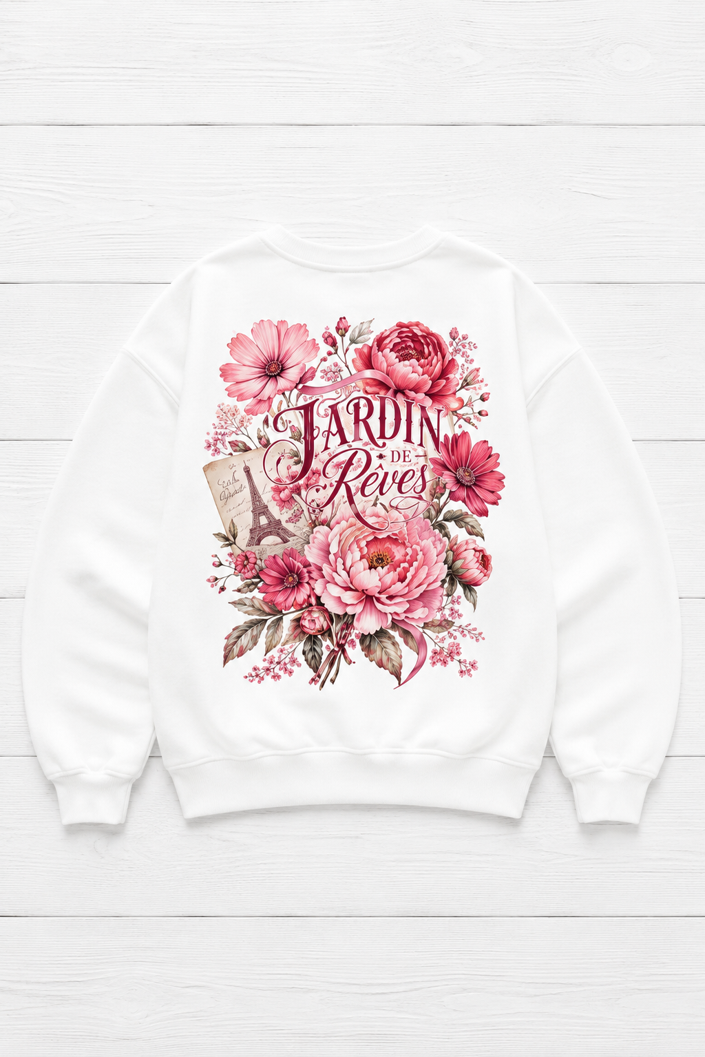 Parisian Floral Print Casual Crew Neck Sweatshirt