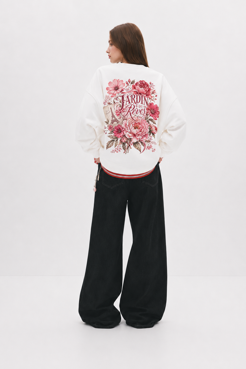 Parisian Floral Print Casual Crew Neck Sweatshirt